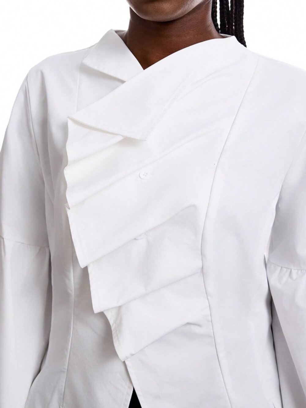 White Casual Women's Silky Cowl Neck Peplum Top - Picture 3 of 7